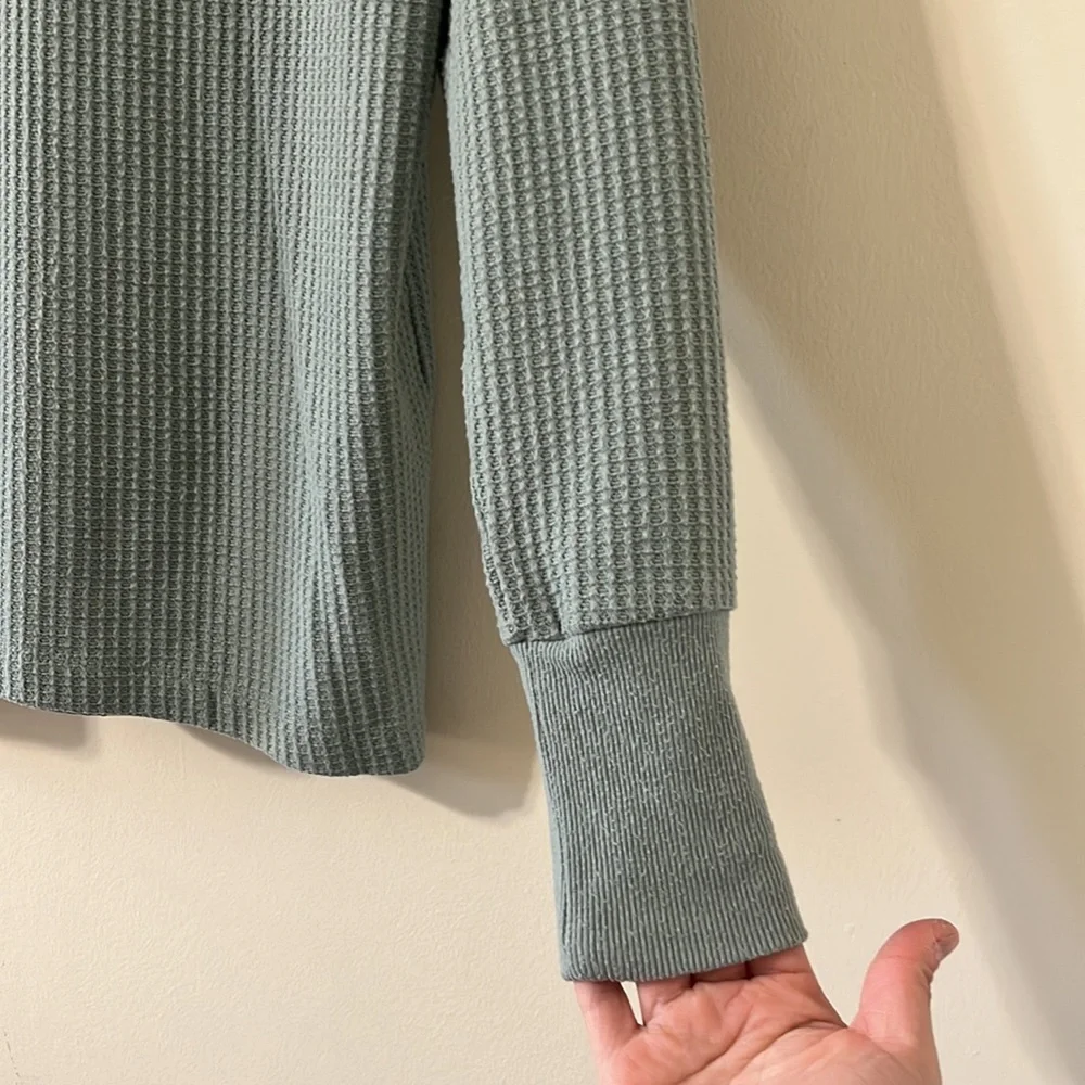 LOFT Waffle Knit Cowl Neck Blue Green Long Sleeve Sweater Size Small - Picture 4 of 7